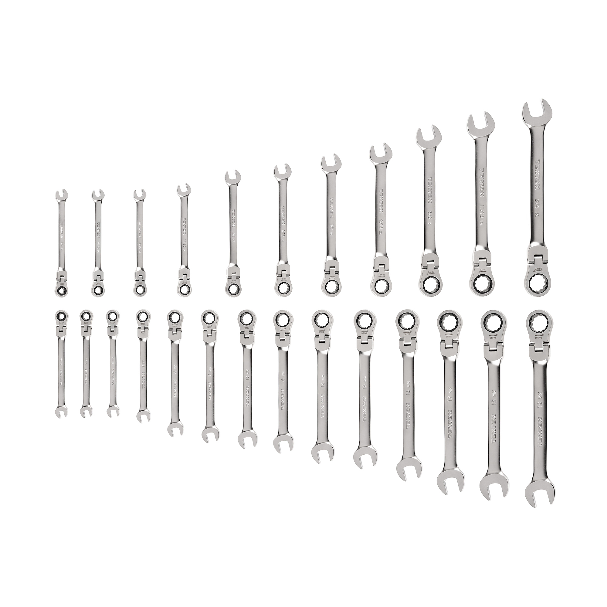 TEKTON Flex Head 12-Point Ratcheting Combination Wrench Set, 25-Piece (1/4-3/4 in., 6-19 mm) | WRC95004
